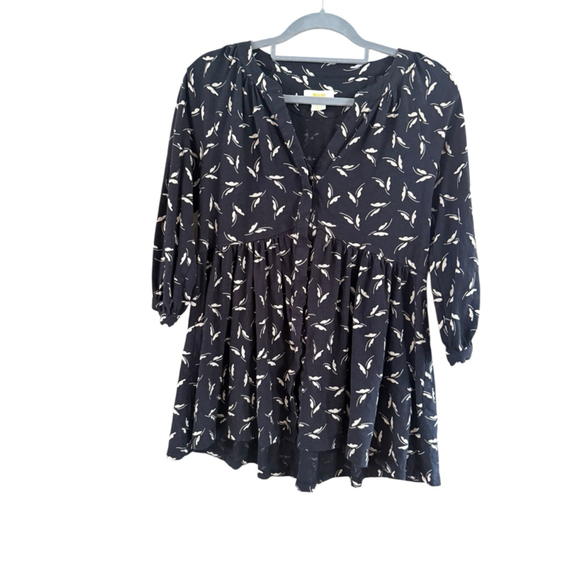 Women's Maeve by Anthropologie Navy Beige Leaf Print Blouse S - Picture 2 of 9